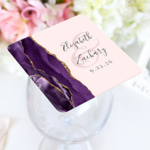 Porta-copo De Papel Quadrado Casamento Rosa Bege Dourado Roxo Ágata