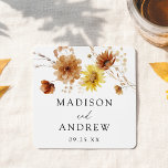 Porta-copo De Papel Quadrado Casamento russo de flores solares e flores silvest<br><div class="desc">Adicione um toque encantador à sua recepção de casamento com nossas portas copos de papel de casamento Rustic Autumn Sunflower e Wildflower. Apresentando um buquê de girassóis pintados manualmente, flores silvestres, flores silvestres e folhagem vibrante no topo, essas portas copos capturam lindamente a essência do final do verão e do...</div>