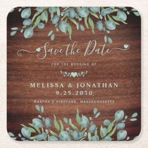 Porta-copo De Papel Quadrado Casamento Russo De Madeira Eucalyptus Salvar A Dat