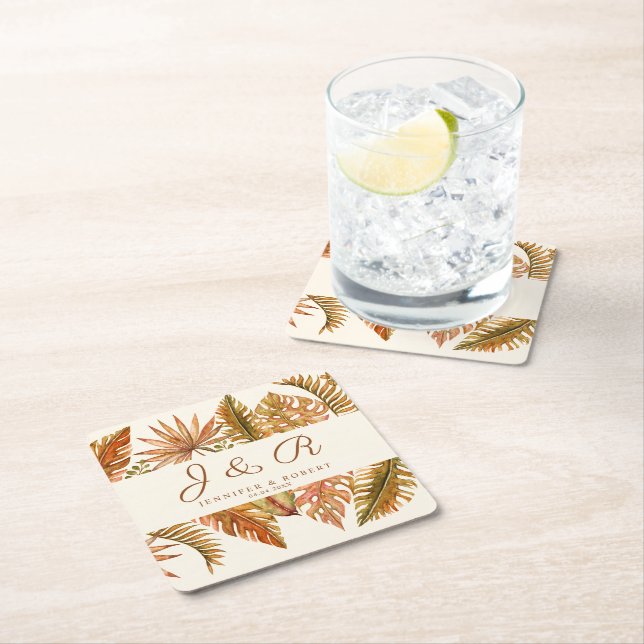 Porta-copo De Papel Quadrado Casamento Rustic Boho Autumn Foliage Monographic (Insitu)