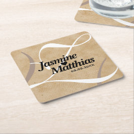 Porta-copo De Papel Quadrado Casamento Rustic Elegant Vintage Monograma Burlap