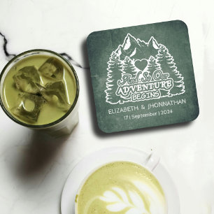 Porta-copo De Papel Quadrado Casamento Rustic Green Chalkboard Pine Mountain