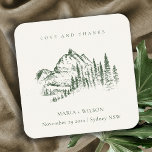 Porta-copo De Papel Quadrado Casamento Rustic Green Pine Woods Mountain Sketch<br><div class="desc">Para qualquer outra personalização ou qualquer outro item correspondente,  entre em contato comigo em yellowfebstudio@gmail.com</div>