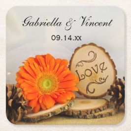 Porta-copo De Papel Quadrado Casamento Rustic Orange Daisy Woodland