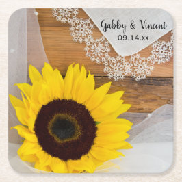 Porta-copo De Papel Quadrado Casamento Rustic Sunflower and Lace Country