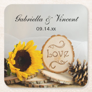 Porta-copo De Papel Quadrado Casamento Rustic Sunflower Woodland