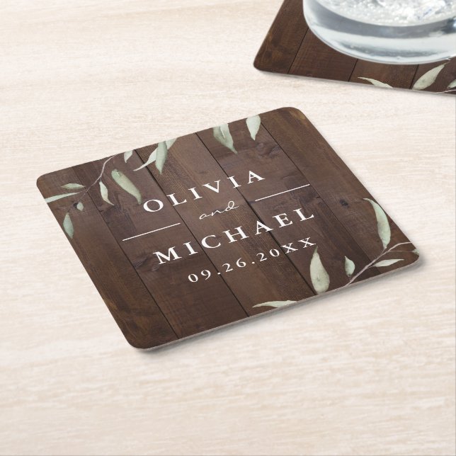 Porta-copo De Papel Quadrado Casamento rústico do condado de madeira do celeiro (Inclinado)