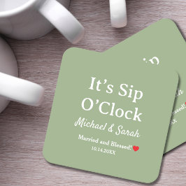 Porta-copo De Papel Quadrado Casamento Rústico Sage Verde É Hora de Beber Perso