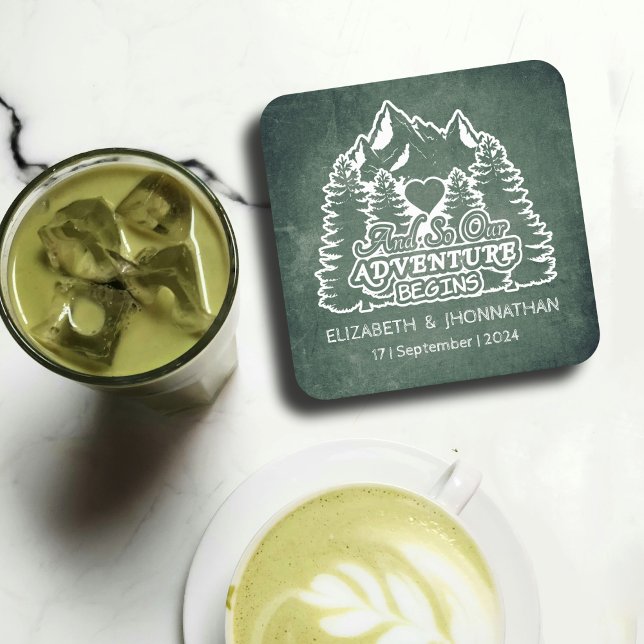 Porta-copo De Papel Quadrado Casamento Rústico Verde Lousa Pinheiro Montanha (Criador carregado)