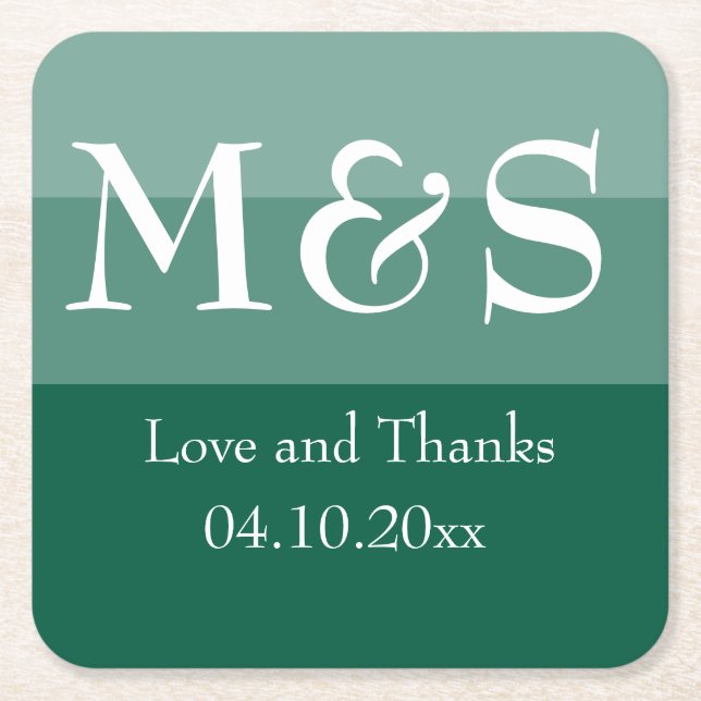 Porta-copo De Papel Quadrado Casamento Simples e Esmeralda Verde (Frente)