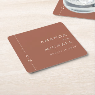 Porta-copo De Papel Quadrado Casamento Simples Terracotta Elegante Monograma Cl