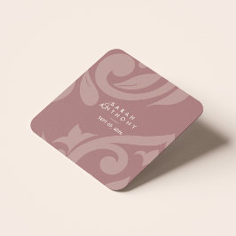 Porta-copo De Papel Quadrado Casamento tema damasco de Script Clássico rosa Tau