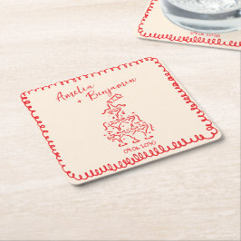Porta-copo De Papel Quadrado Casamento Torre de Champanhe Retro Manuscrito