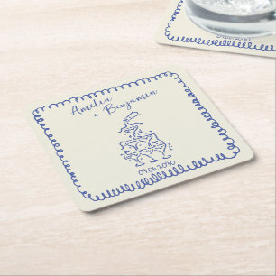 Porta-copo De Papel Quadrado Casamento Torre de Champanhe Retro Manuscrito