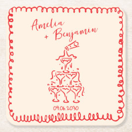 Porta-copo De Papel Quadrado Casamento Torre de Champanhe Retro Manuscrito