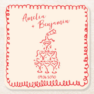 Porta-copo De Papel Quadrado Casamento Torre de Champanhe Retro Manuscrito