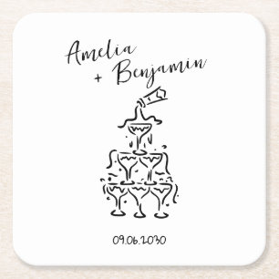 Porta-copo De Papel Quadrado Casamento Torre de Champanhe Retro Manuscrito