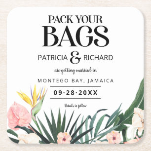 Porta-copo De Papel Quadrado Casamento Tropical De Destino Salvar A Data