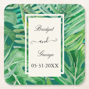 Porta-copo De Papel Quadrado casamento tropical de esmerald greenery