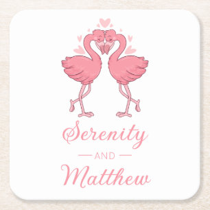 Porta-copo De Papel Quadrado Casamento Tropical de Praia Rosa Flamingo Fofo