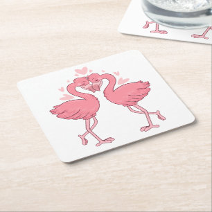 Porta-copo De Papel Quadrado Casamento Tropical de Praia Rosa Flamingo Fofo