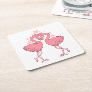 Porta-copo De Papel Quadrado Casamento Tropical na Praia com Flamingo Rosa Fofo