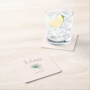Porta-copo De Papel Quadrado Casamento Tropical Personalizado Blush