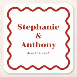 Porta-copo De Papel Quadrado Casamento Vermelho Escuro de Borda Escura na Parte