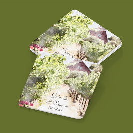 Porta-copo De Papel Quadrado Casamento Vineyard e Red Barn Watercolor