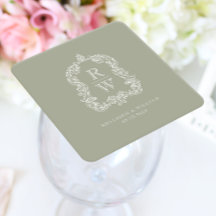 Casamento Vintage Monograma Crista Nomes Verde Sál
