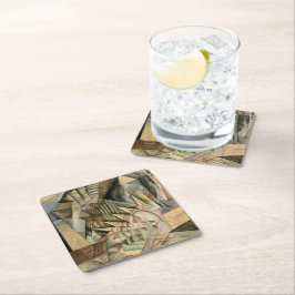 Porta-copo De Papel Quadrado Casamento Vintage, Tons Terrosos, Arte Cubismo