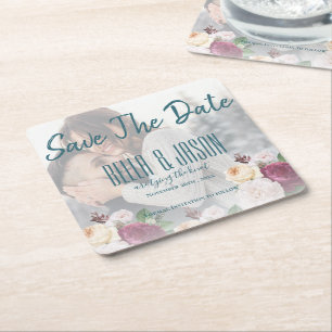 Porta-copo De Papel Quadrado Casando De Casamento De Fotos Faux Vellum Floral