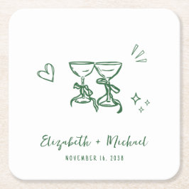 Porta-copo De Papel Quadrado Casar com Copos de Vinho Verde Desenhados à Mão Ca