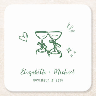 Porta-copo De Papel Quadrado Casar com Copos de Vinho Verde Desenhados à Mão Ca