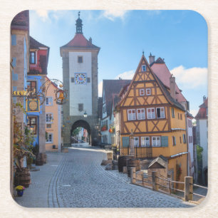 Porta-copo De Papel Quadrado Casas coloridas em Rothenburg, Alemanha