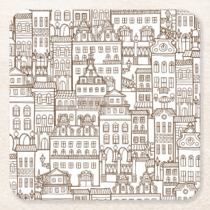 Porta-copo De Papel Quadrado Casas De Vintagem: Padrão Arquitetônico Sem Olhos.