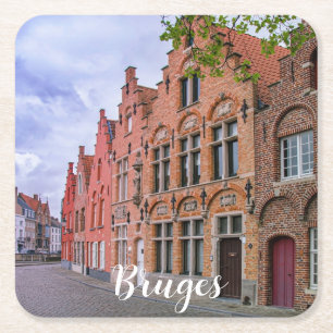 Porta-copo De Papel Quadrado Casas medievais de tijolos coloridos em Bruges, Bé