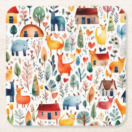 Porta-copo De Papel Quadrado Casas vermelhas e casas Folha de Papel