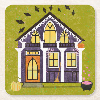 Porta-copo De Papel Quadrado Casinha Assombrada de Bruxa Fofa de Halloween 