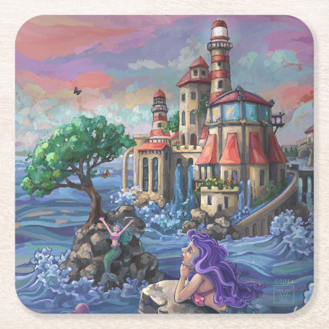 Porta-copo De Papel Quadrado Castelo de Sereia (Frente)