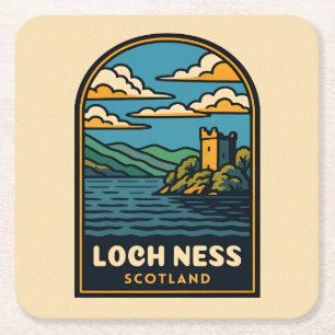 Porta-copo De Papel Quadrado Castelo de Viagens vintage Retro Loch Ness Scotlan