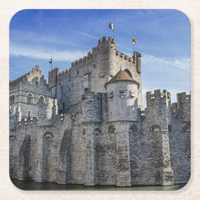 Porta-copo De Papel Quadrado Castelo dos Condes em Gand. (Frente)