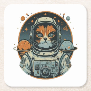Porta-copo De Papel Quadrado Cat-astronauta em Asteroides
