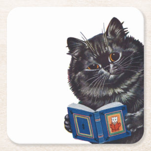 Porta-copo De Papel Quadrado Cat Lendo um Livro, Louis Wain