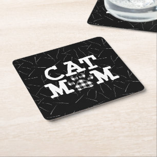 Porta-copo De Papel Quadrado Cat Mãe Pawprint com Cabelos de Gato