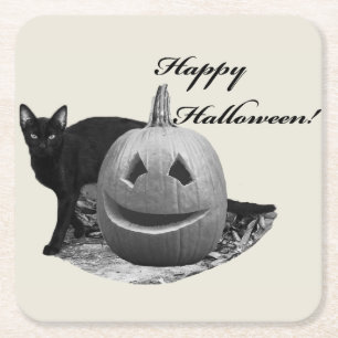 Porta-copo De Papel Quadrado Cat & Pumpkin Feliz Dia das Bruxas
