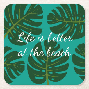 Porta-copo De Papel Quadrado Catástrofes de impressão floral de palmeiras tropi