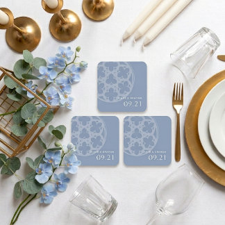 Porta-copo De Papel Quadrado Catedral Gótica Clássica Elegante Casamento Azul P