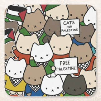 Porta-copo De Papel Quadrado Cats for Palestine – Kawaii Cats for Justice