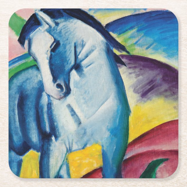 Porta-copo De Papel Quadrado Cavalo azul mim por Franz Marc (Frente)